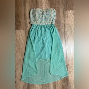 Strapless Teal and Beige Lace Dress